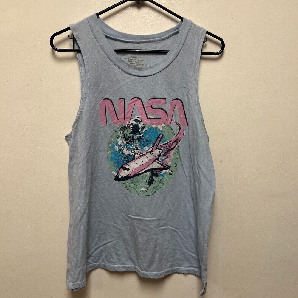 Fifth Sun | Pink NASA Logo Retro Blue Tank Top | Large Space Shuttle Outdoor